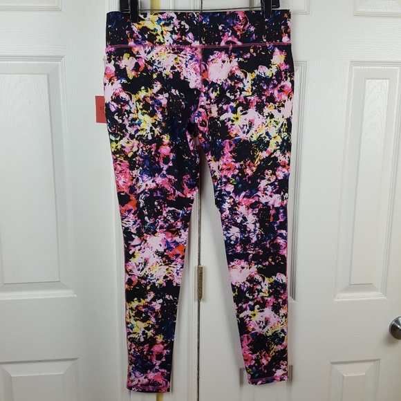 Mossimo Black Pink Print Floral Leggings Large - Picture 7 of 8